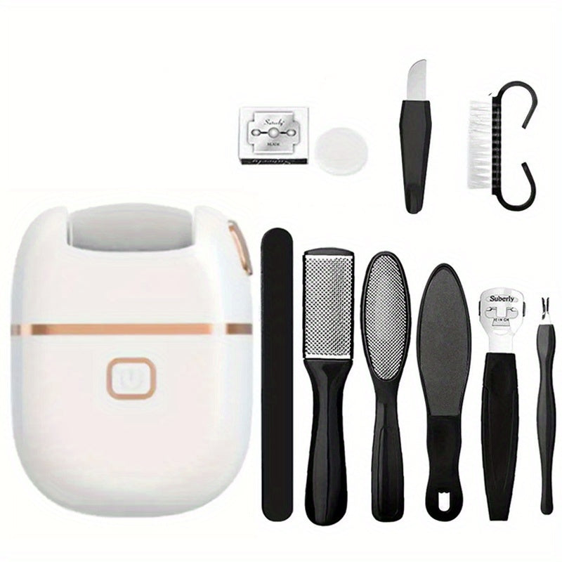 Rechargeable Electric Foot Grinder Set with 3 Replaceable Heads for Dry Skin Care