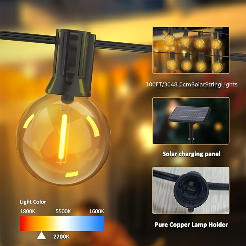 Remote bilan Solar G40 String Lights, LED Globe Patio Lights, Shatterproof Bulbs, Bir nechta yoritish rejimlari, Remote boshqaruv, Partiyalar uchun Dimmable Osilgan Chiroqlar, Tashqarida ishlash uchun Quyosh energiyali