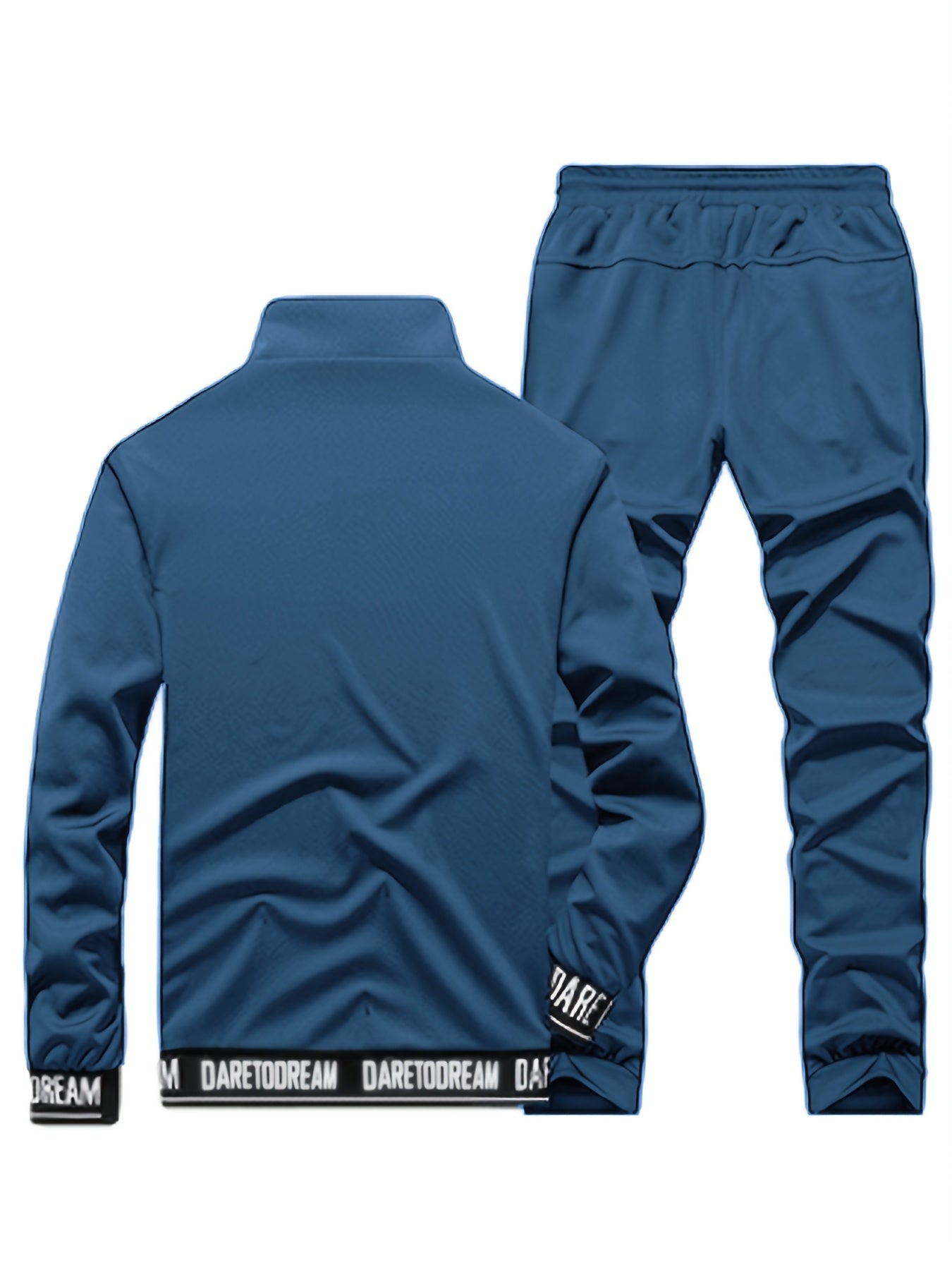 Men's Polyester Knit Casual Sportswear Set with Pockets and Collared Neck for Fall Winter