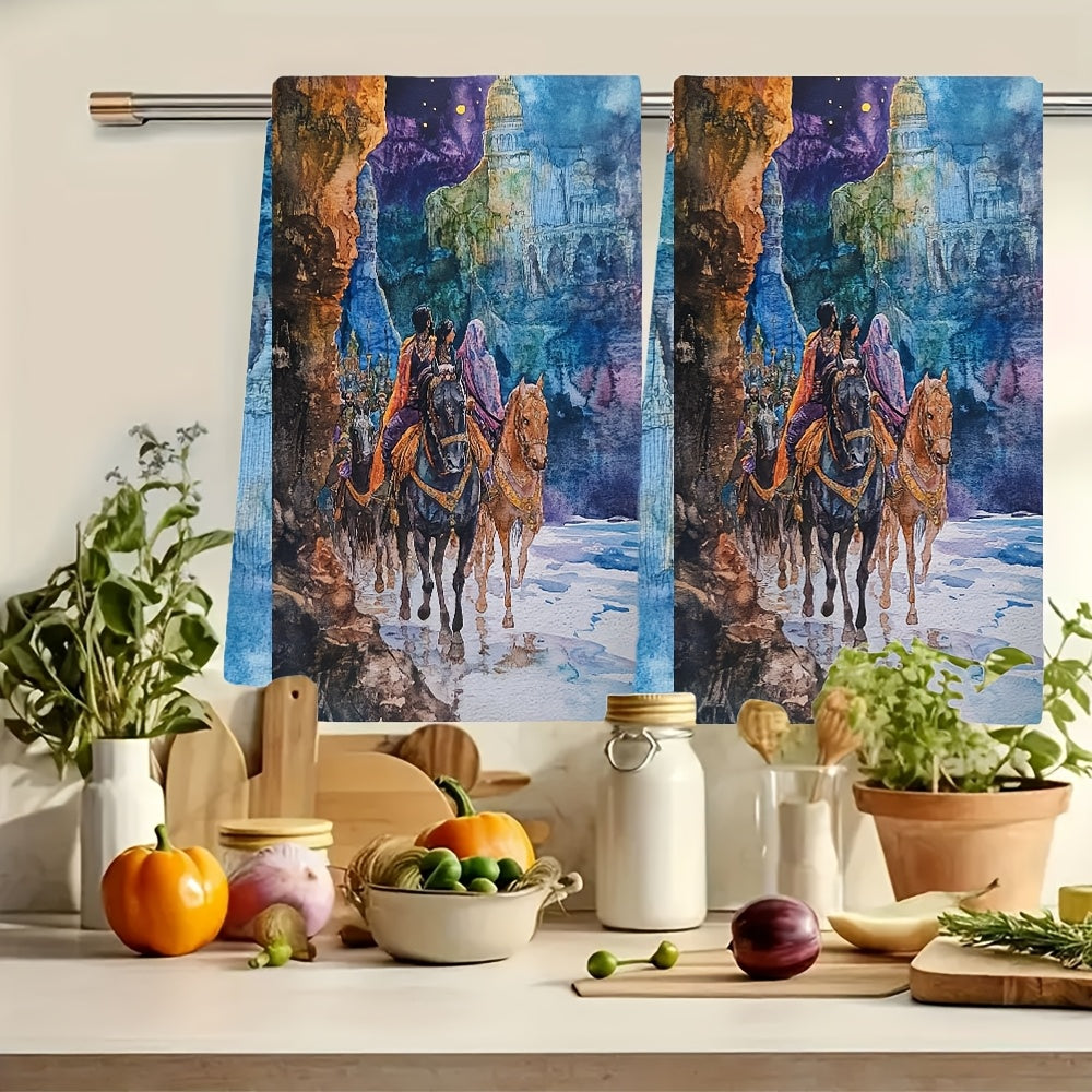 Set of 2 Soft Kitchen Towels with Welcome to Khazad Dum Scene 40x60 cm