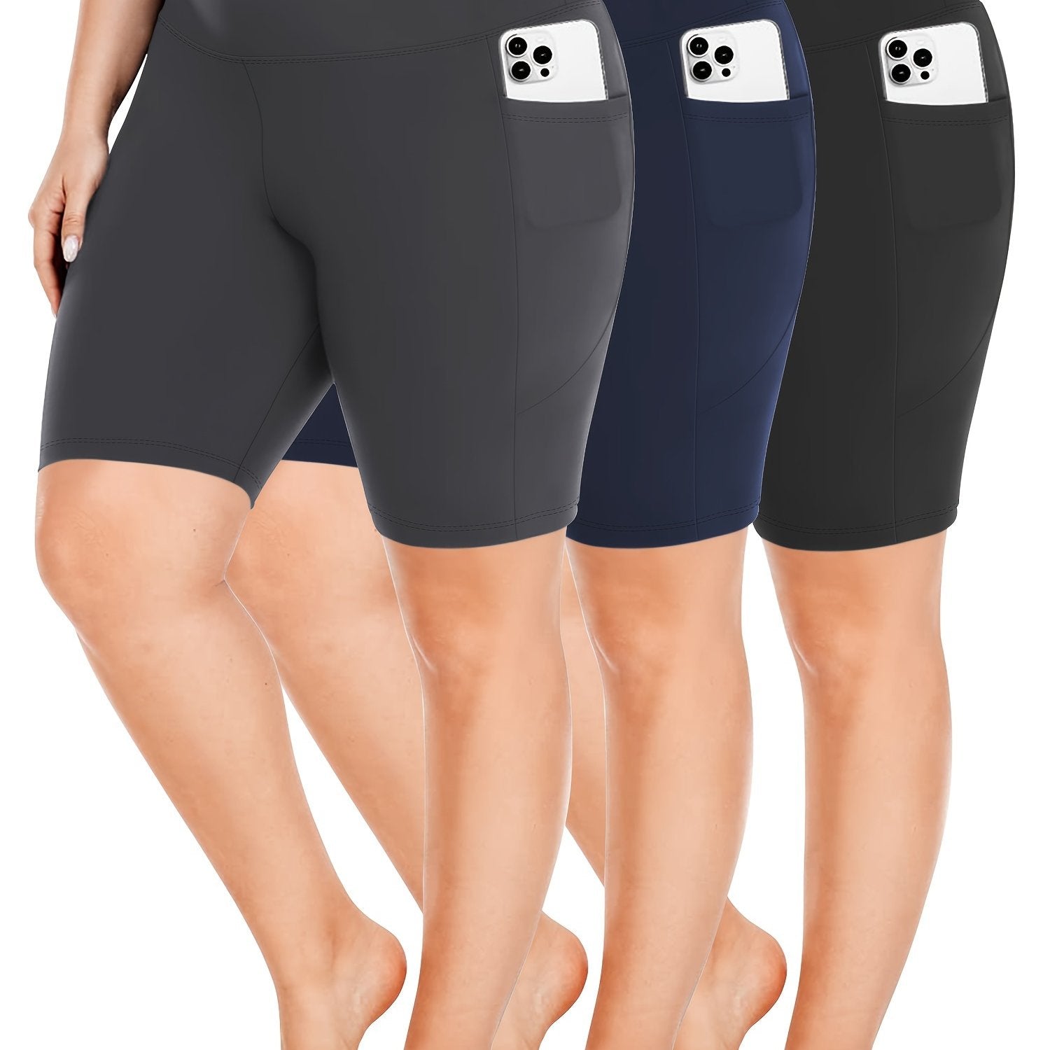 Women's High-Waisted Crescent Pocket Pants 5-Inch Large Size 3-Pack