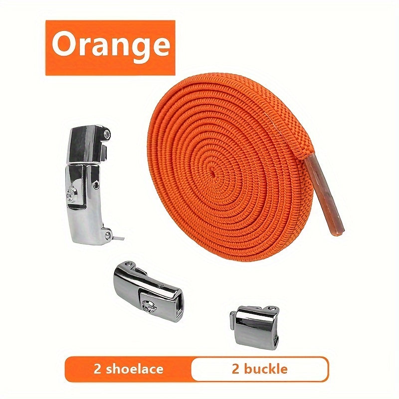 Unisex Elastic No-Tie Shoelaces Lazy Metal Lock Laces for Sports and Casual