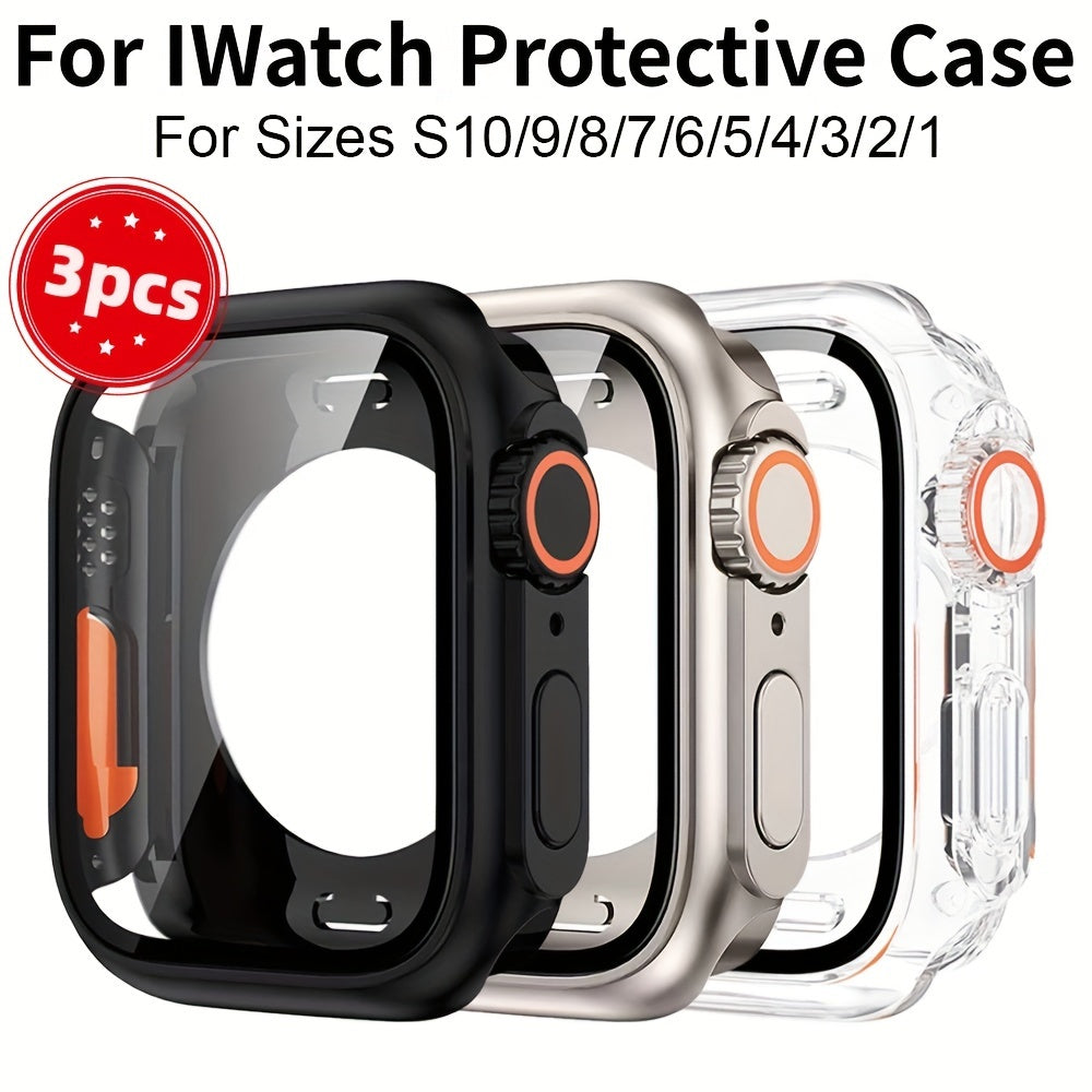 Set of 3 Black Shockproof Scratch-Resistant Ultra-Clear Smartwatch Cases for Apple Watch Series 4 5 6 7 8 9 SE 2 40mm 44mm 45mm 46mm