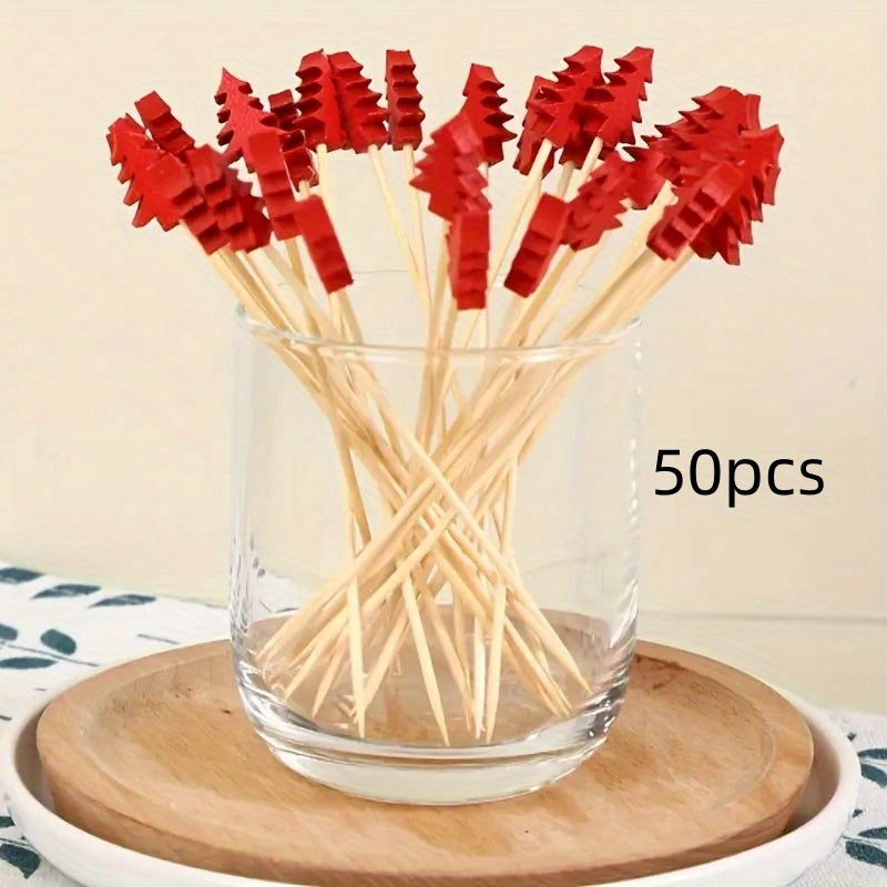 Disposable Bamboo Picks for Christmas Tree Fruit and Cocktail Decorations 50/100 Pack