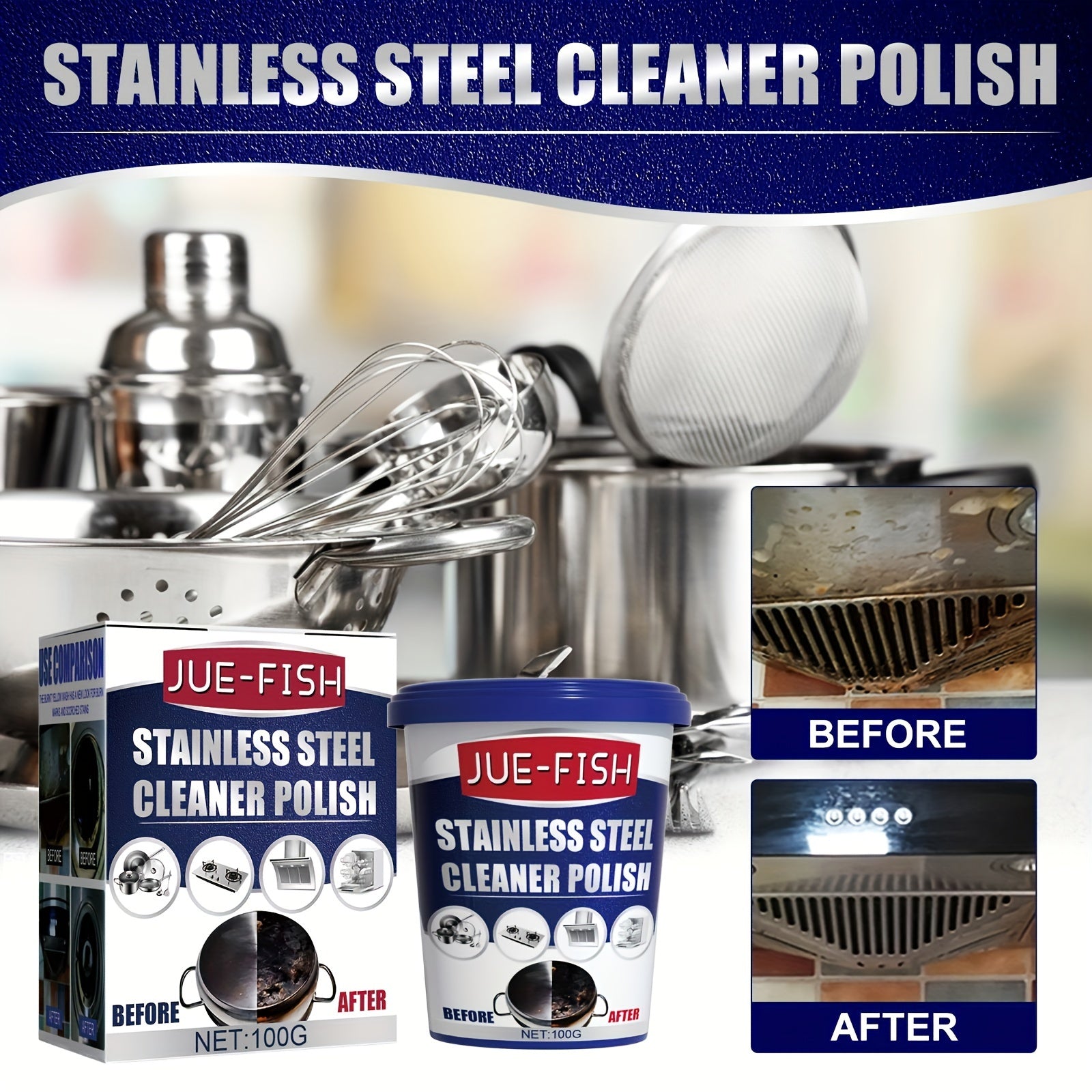 Stainless Steel Cleaner Polish 100g uchun idishlar, qozonlar uchun qoldiqsiz porlash