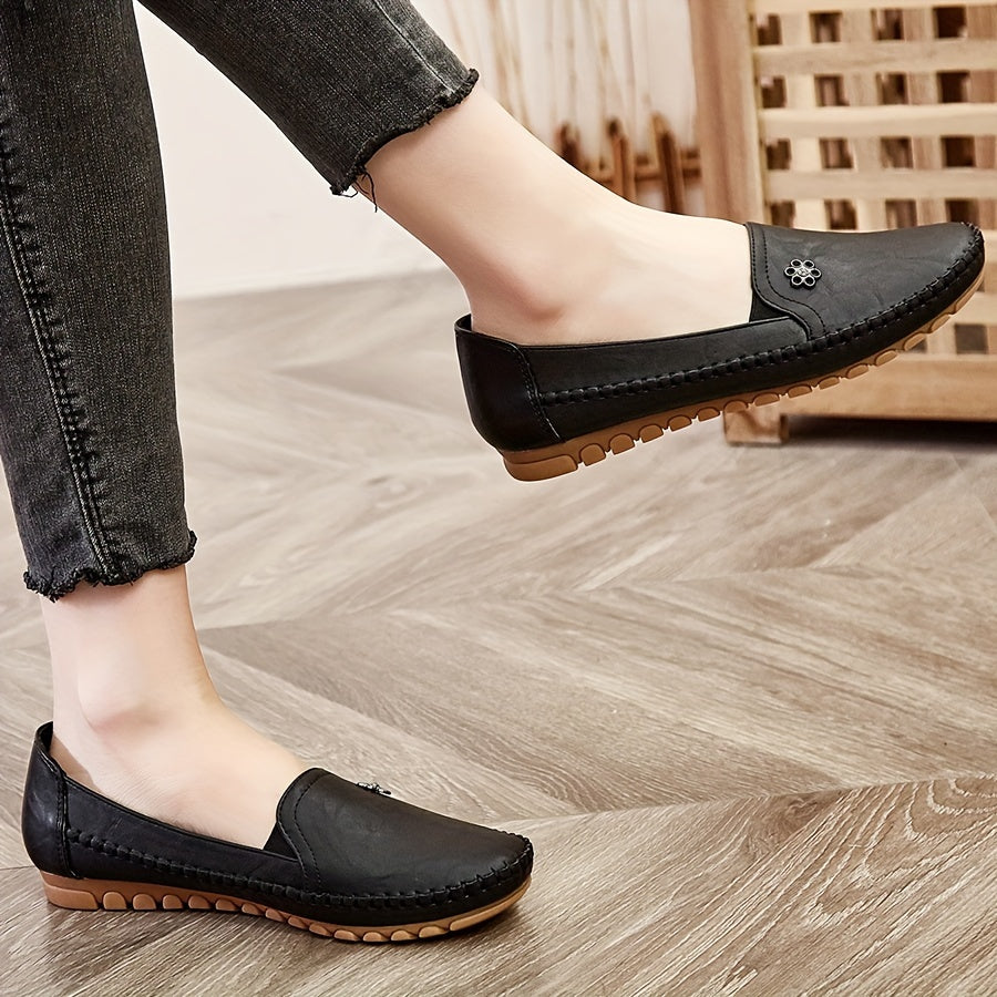 Women's Loafers with Flower Buckle Slip-On Comfortable Soft Sole All-Season