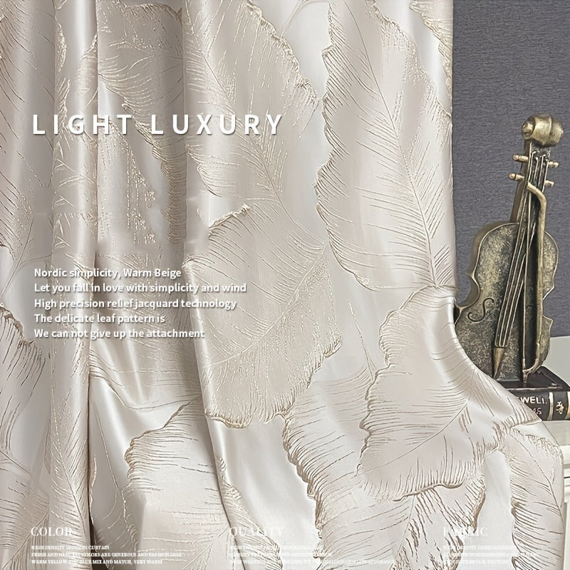 Embossed Bronzing Leaf Curtains with Semi Blackout Jacquard 3D Plant Pattern
