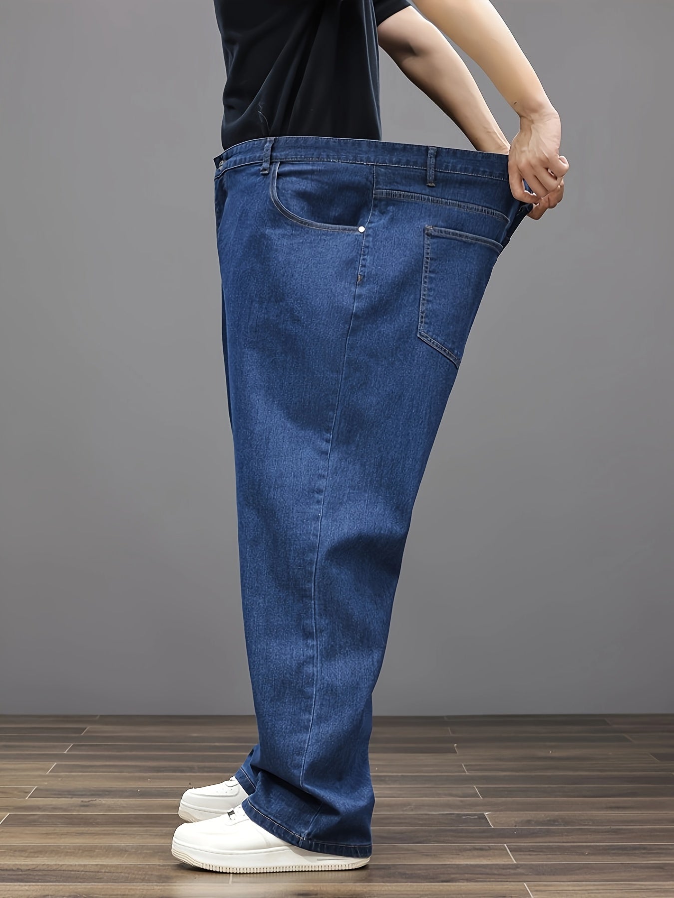 Men's Plus Size Stretch Denim Jeans Relaxed Fit Elastic Waist Casual All-Season