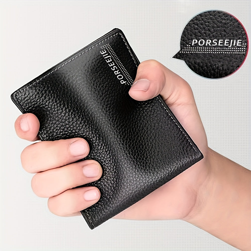 Men's Slim Faux Leather Wallet with Card Slots Large Capacity Bifold Gift