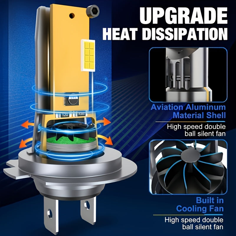 2-Pack LED Headlight Bulbs H7 30000LM Bright White Turbo Style Car Lights