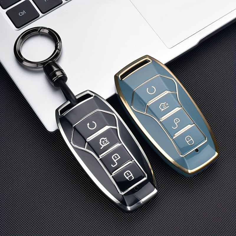 Car Key Fob Cover TPU Silicone 4-Button Remote Key Case with Keychain