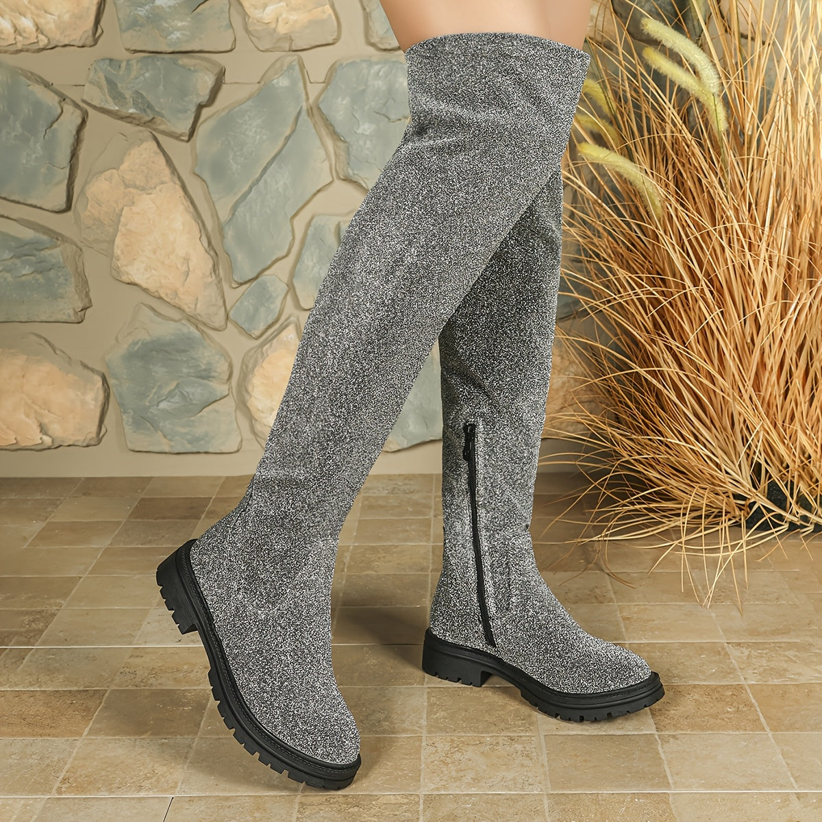 Women's Western Style Chunky Heel Platform Over-the-Knee Boots