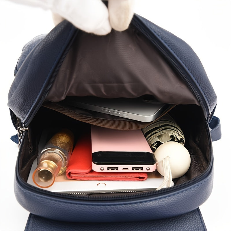 Women's Faux Leather Backpack Casual Daypack Waterproof with Pockets Black