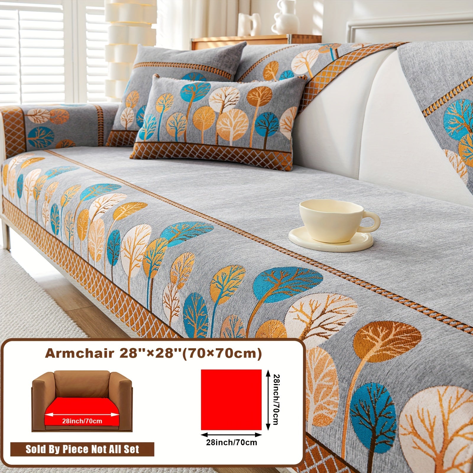 Boho Chic Jacquard Chenille Sofasi Qoplamasi Oygʻon Daraxt Mavzusi Boshqalar uchun Yoqimli Qattiq Yuvilishi Oʻz-oʻzidan yopishmaydigan Bardoshli Qalinlashtirilgan 4 oʻrindiqli kresloni mos keladi