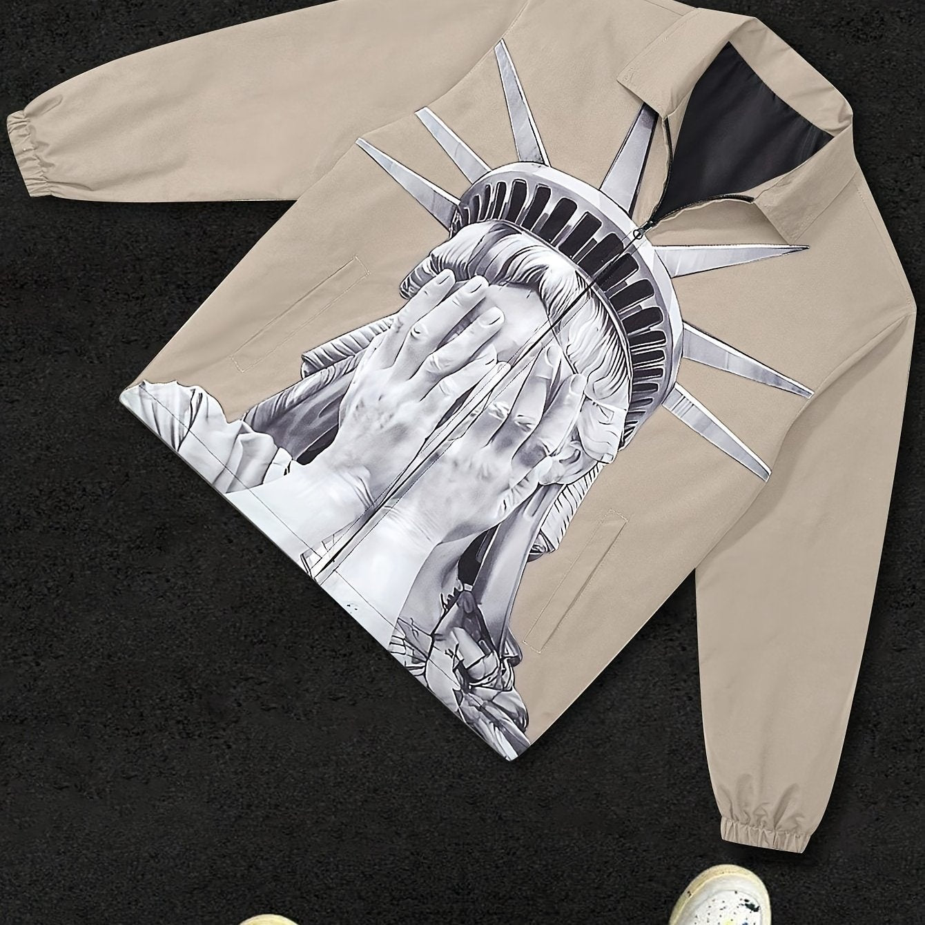 Men's Printed Hoodie with American Style Polyester Long Sleeve Casual Zipper Pocket