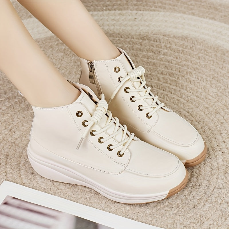 Women's Chunky Sole Ankle Boots Beige Slip-Resistant Platform Casual Formal