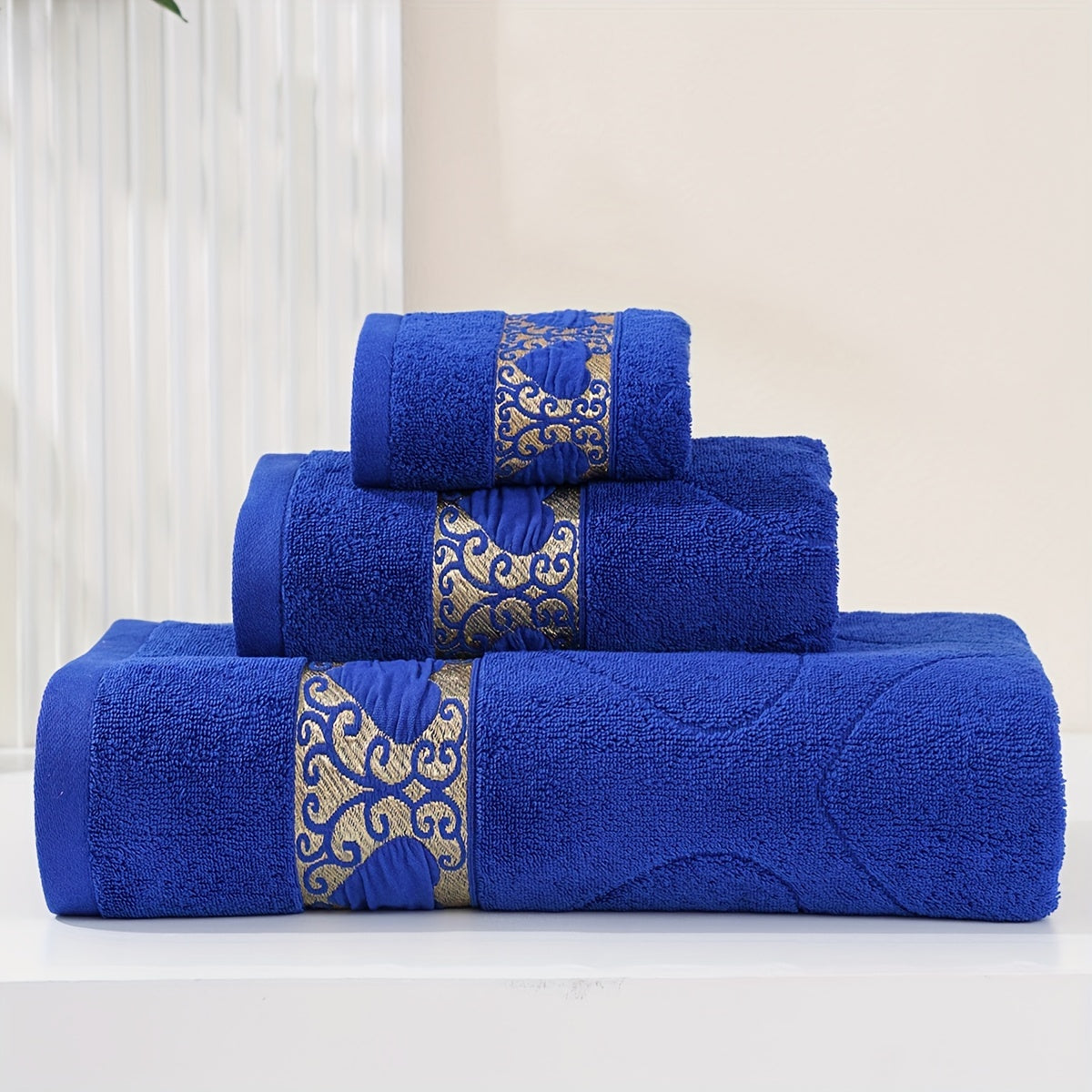 Cotton Jacquard Towel Set 3 Pieces Includes Washcloth Hand Towel Bath Towel Absorbent Quick-Drying Soft