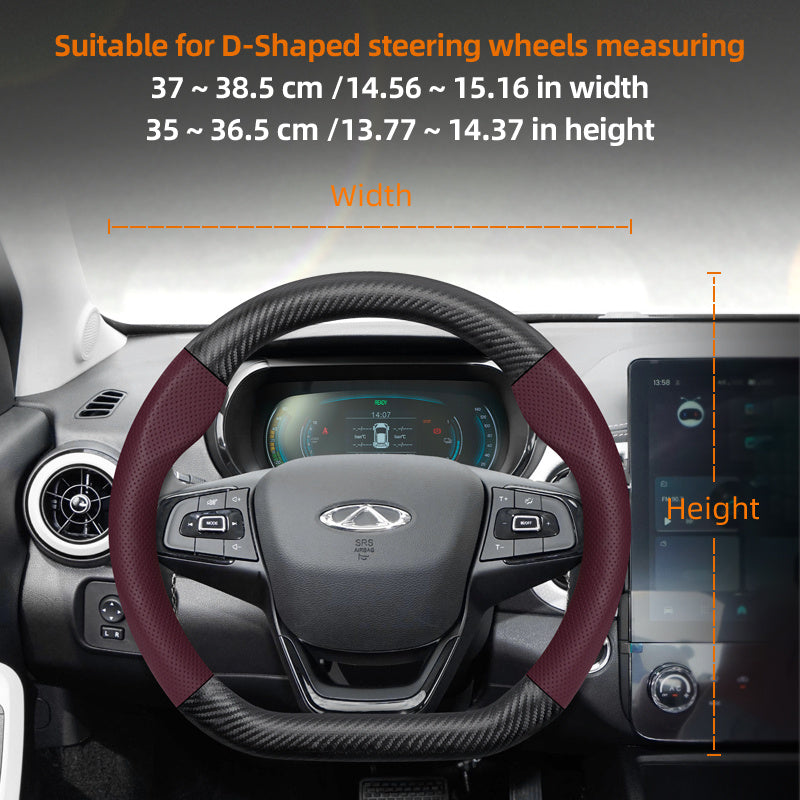 Leather Steering Wheel Cover Carbon Fiber Textured Breathable Black Burgundy Mocha Orange