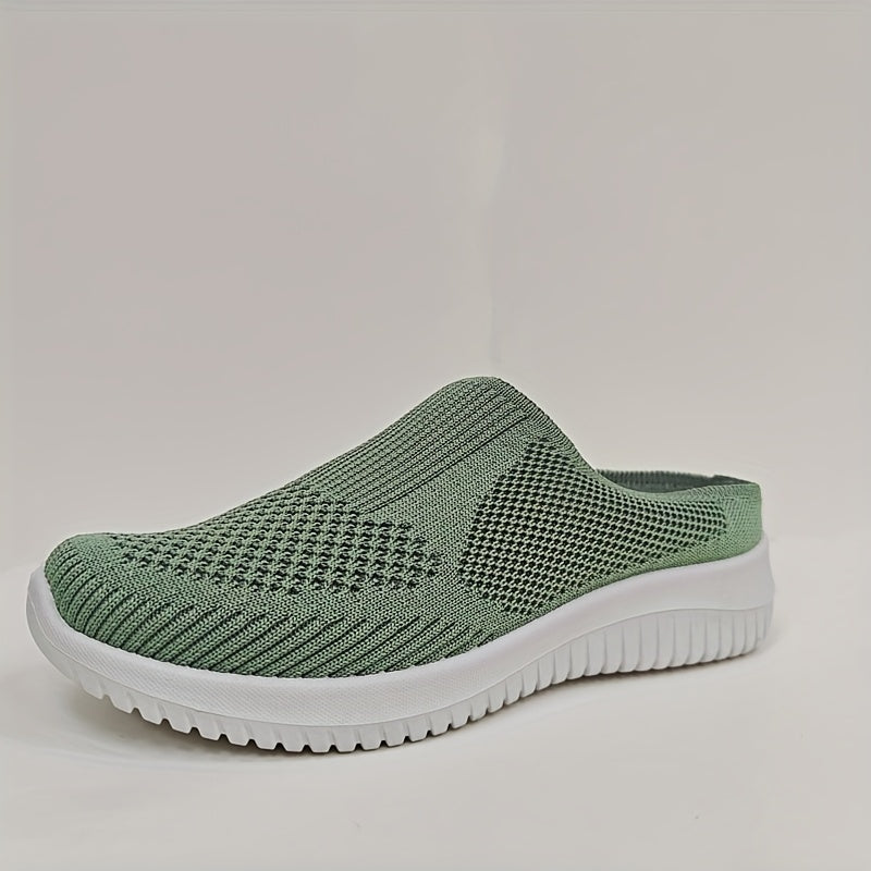 Women's Breathable Knit Mules - Slip-On Casual Shoes, Flat Shoes for Outdoor and All-Season Wear