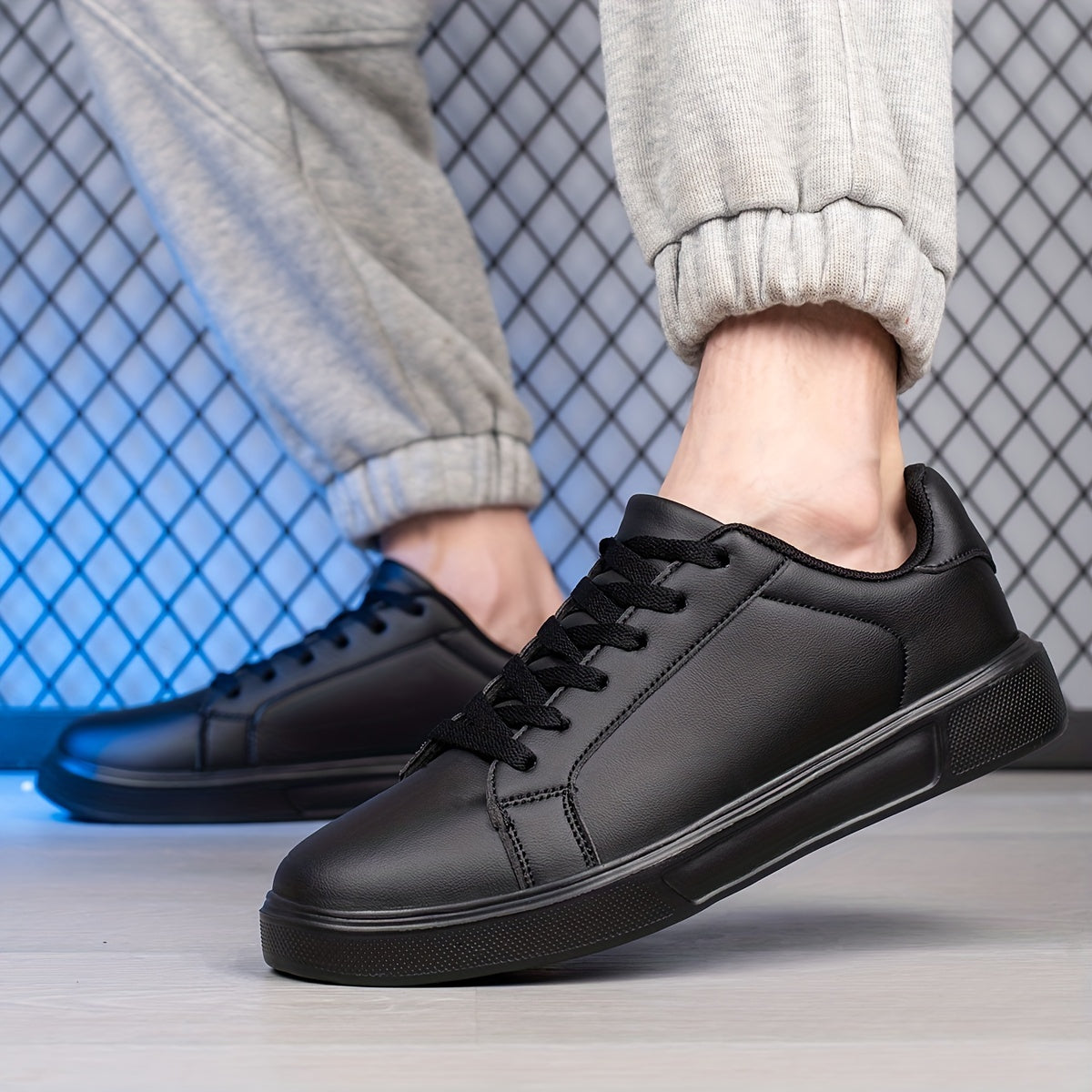 Men's Black Lightweight Casual Sports Shoes Sneakers with EVA Insole and PU Upper