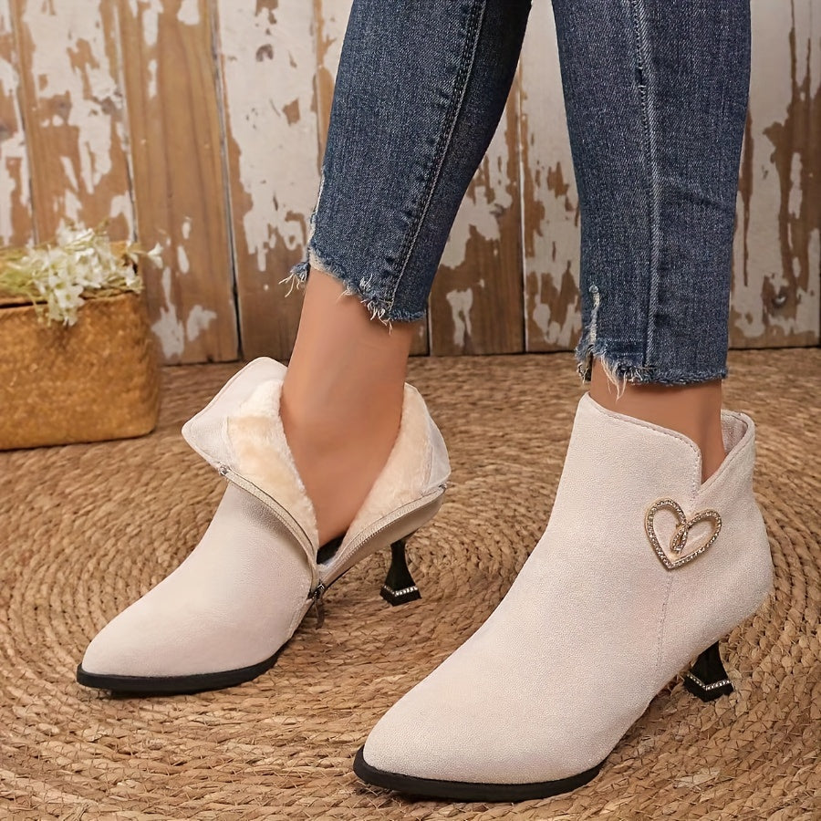 Women’s Frosted Cover Ankle Boots With Zipper Pointed Toe Mid-Heel