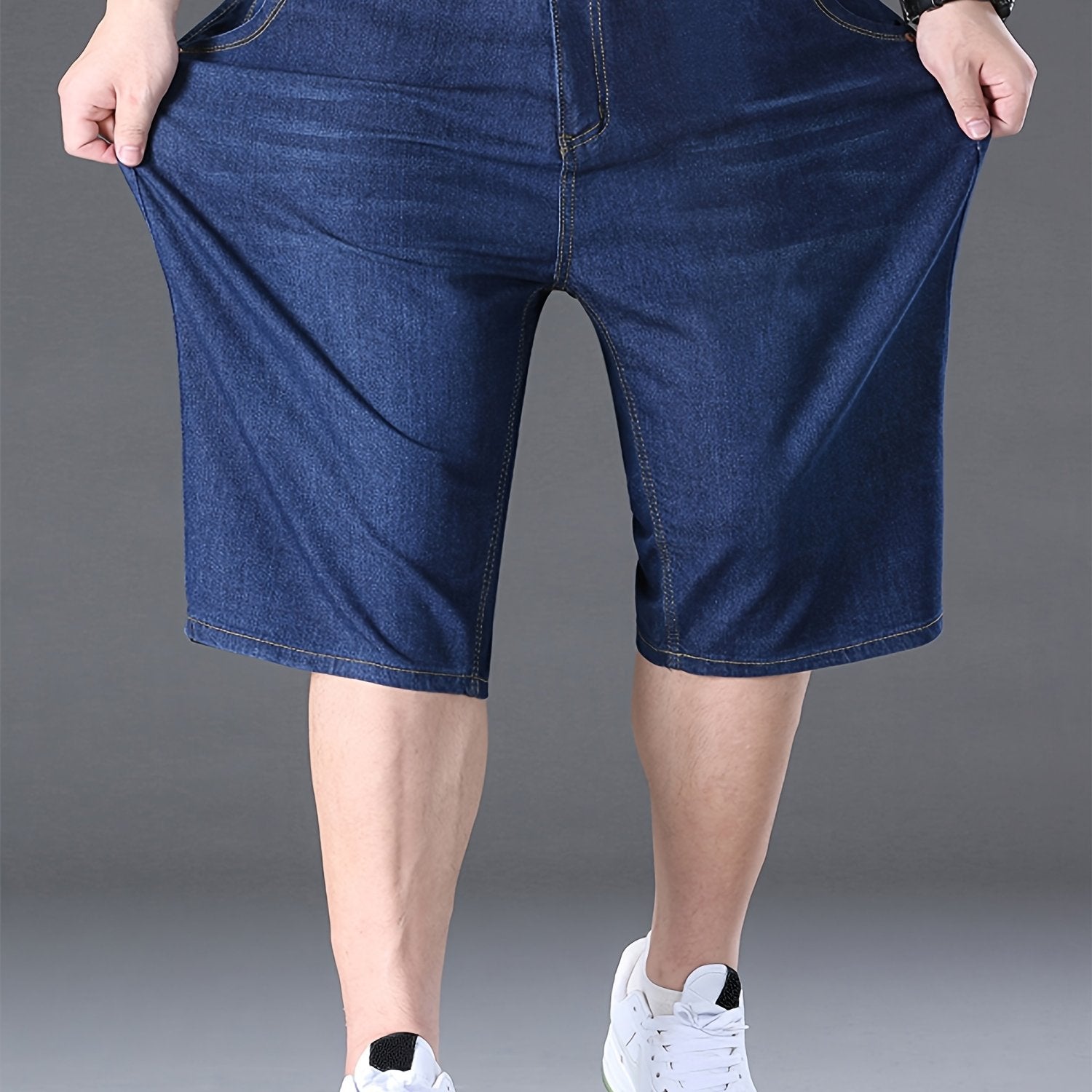 Plus Size Men's Denim Shorts Casual Blue Cotton Stretch Summer