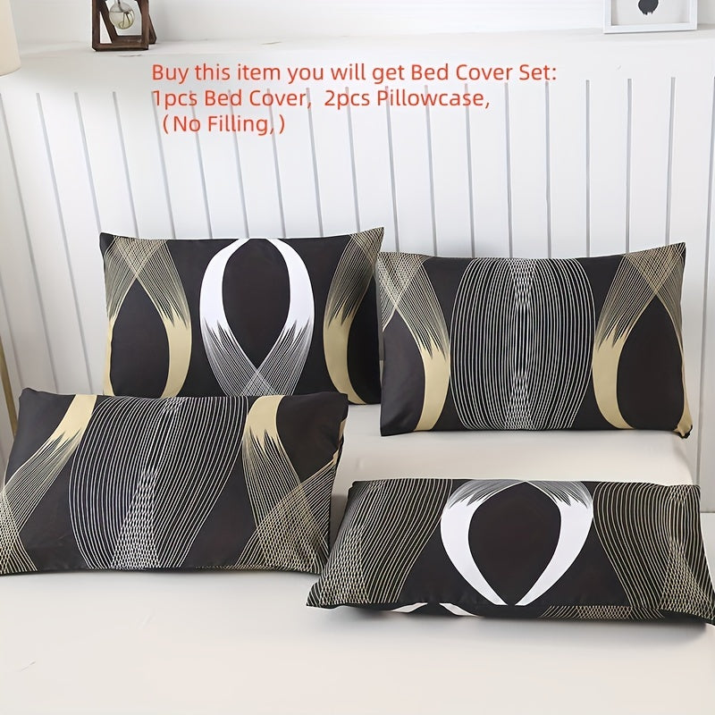 Yog'li yotoq to'shagi to'plami, gullli geometrik dizayn bilan, 3 ta qism, yotoqxona yoki mehmonxona uchun