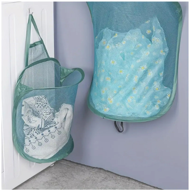 Foldable Mesh Laundry Basket Wall Mount for Travel Camping Bathroom Storage