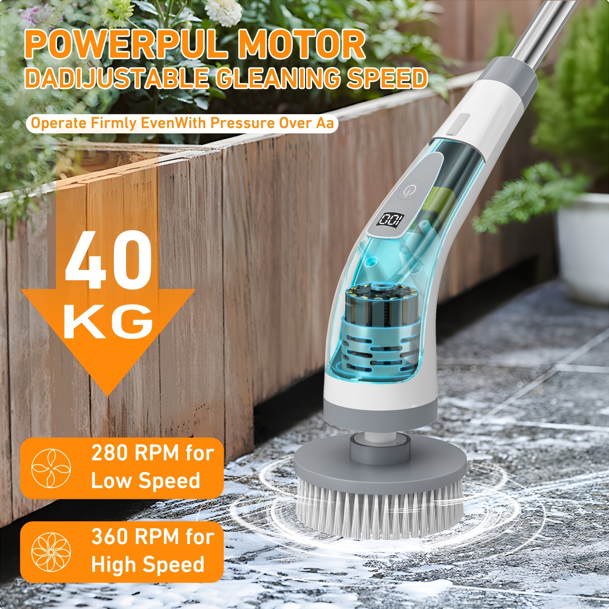 Multi-functional electric spin scrubber with adjustable handle 7 brush heads USB rechargeable