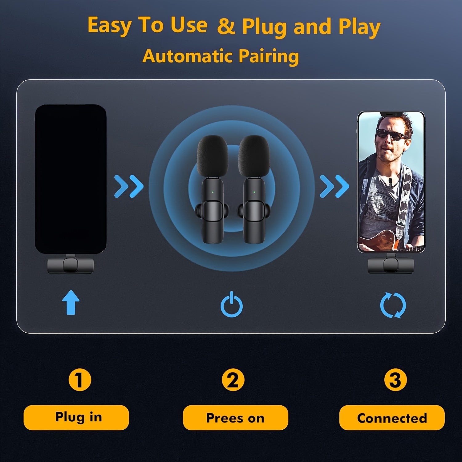 Wireless Microphone with Noise Cancelling for Vlog Video Recording and Live Streaming