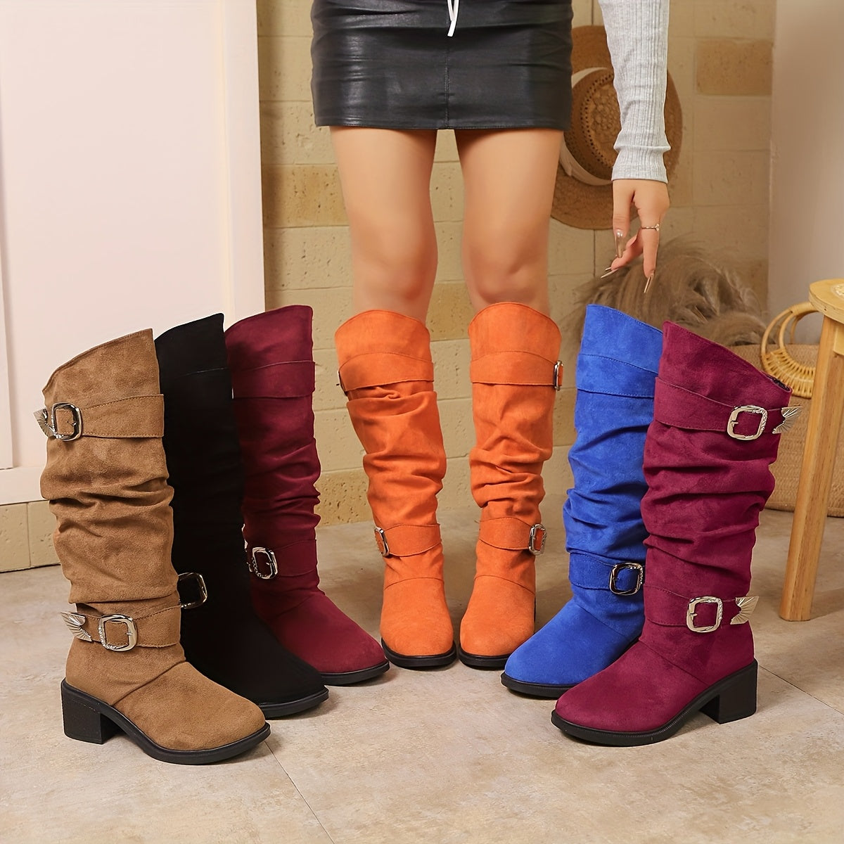 Women Ankle Boots Platform Heel Double Buckle TPR Sole All-Season