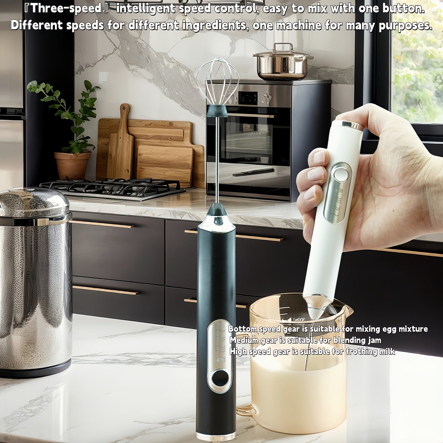 Espumador de leche inalámbrico, batidora eléctrica portátil, mini, de 3 velocidades, recargable, de acero inoxidable