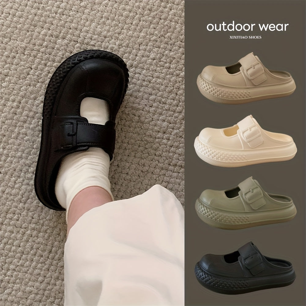 Women's Slip-On Platform Sandals EVA Sole Casual Shoes Wide Feet Black Beige Green White