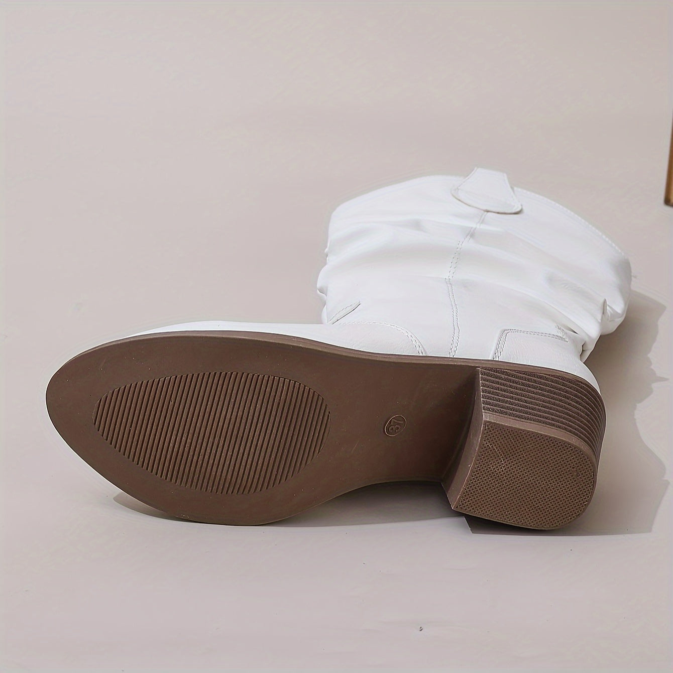 Women's Faux Leather Slouchy Western Boots Mid-Calf Brown Round Toe