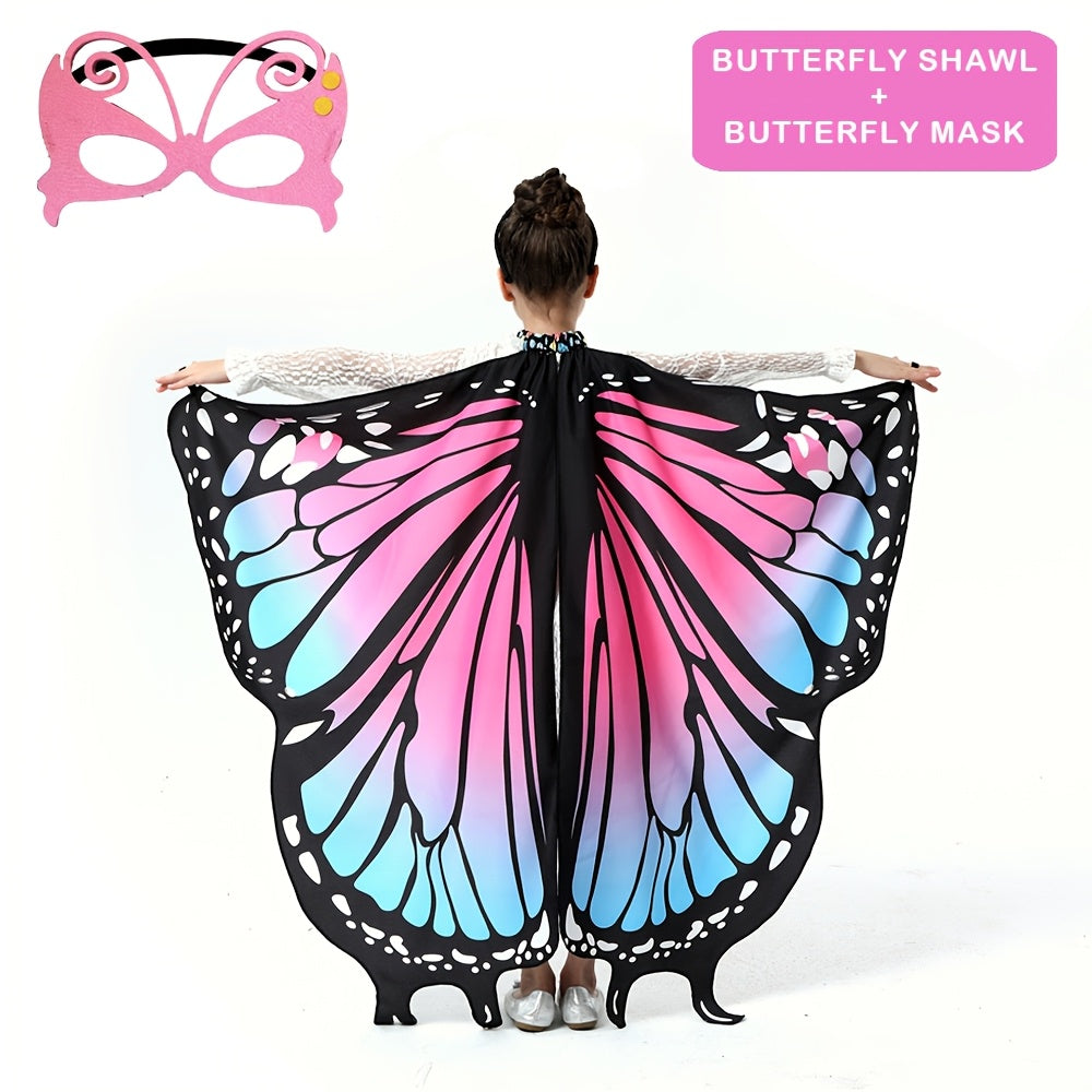 Girls Butterfly Wings Costume Set for Parties Halloween Dress Up Accessories with Black Headband Polyester Spandex Non-Feathered