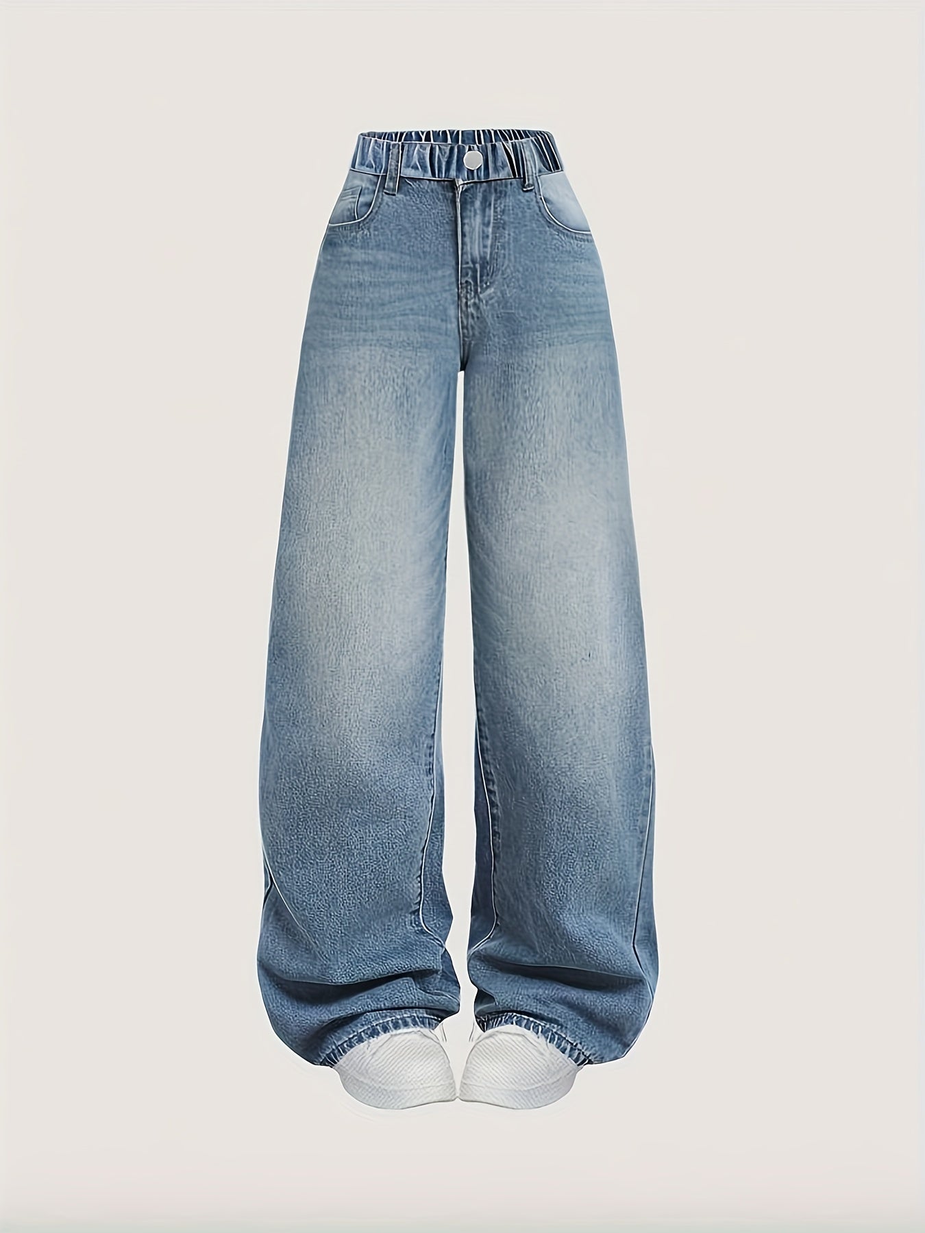 Teen Cotton Blend Denim Jeans with Elastic Waist and Straight Leg