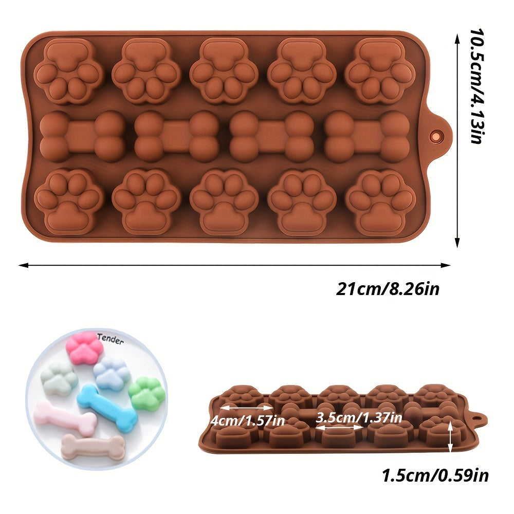 Set of 2 Dog Paw and Bone Silicone Baking Molds Non-Stick Food Grade