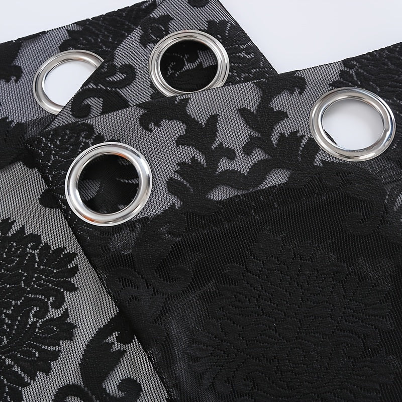 Single Panel Lace Flower Grommet Top Curtains for Living Room Bedroom Office