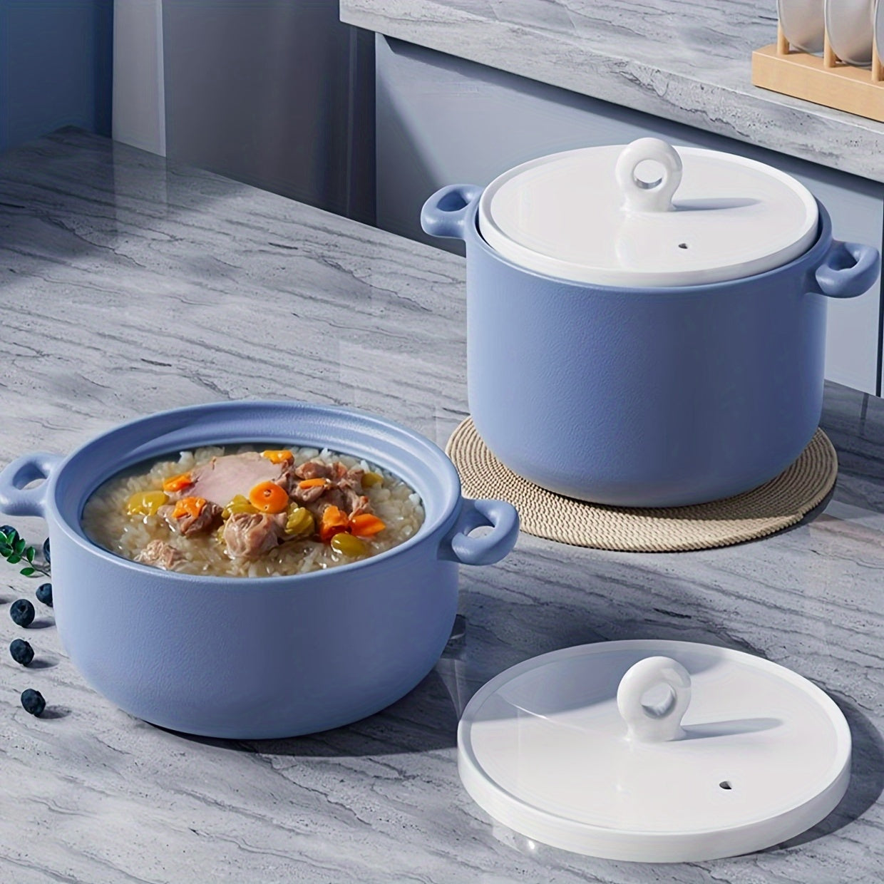 Koʻk Premium Stock Pot 2.8L 4L Yoqilmaydigan Keramika, Shoʻrva va Guruch uchun