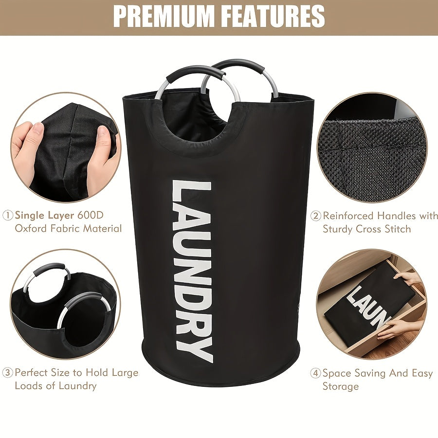 Black Laundry Hamper 90L Collapsible Waterproof Nylon with Aluminum Handles