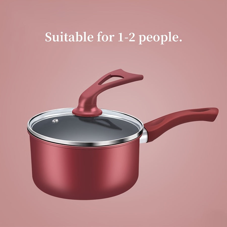 18cm Cast Iron Saucepan with Glass Lid Non-Stick Induction Compatible Cooking Pot