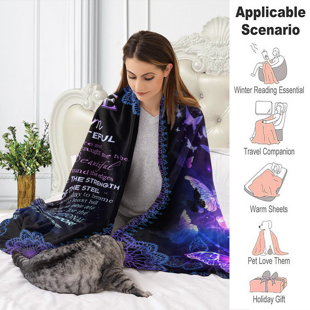 Purple Flannel Blanket Personalized with Custom Text for Mom's Blessing Theme for Cozy Sleep or Camping