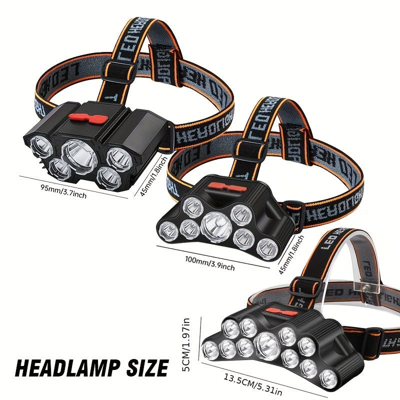 Rechargeable USB Headlamp with 5/7/11 LED Waterproof Headlight for Outdoor Activities