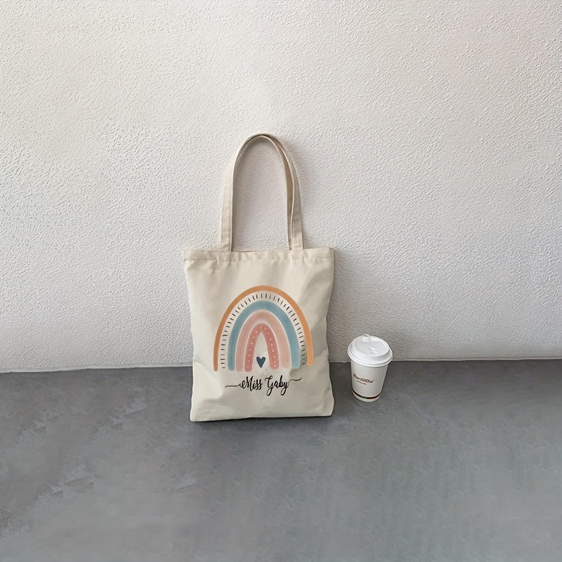 Personalized Teacher Rainbow Pattern Tote Bag Reusable Cloth Gift for Teacher Appreciation