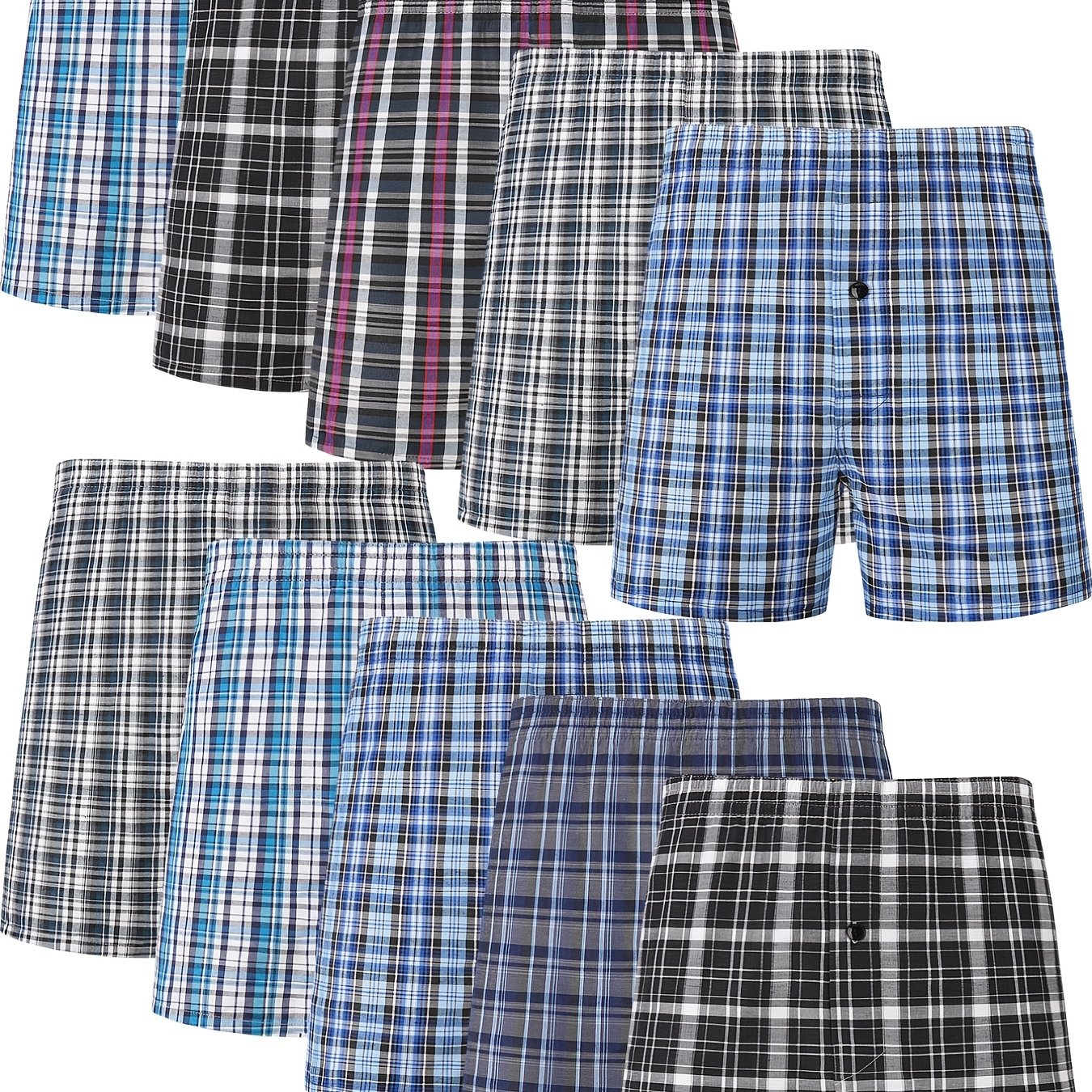 Men's Boxer Shorts 10 Pack Cotton Blend Elastic Waistband Casual Stripe Pattern