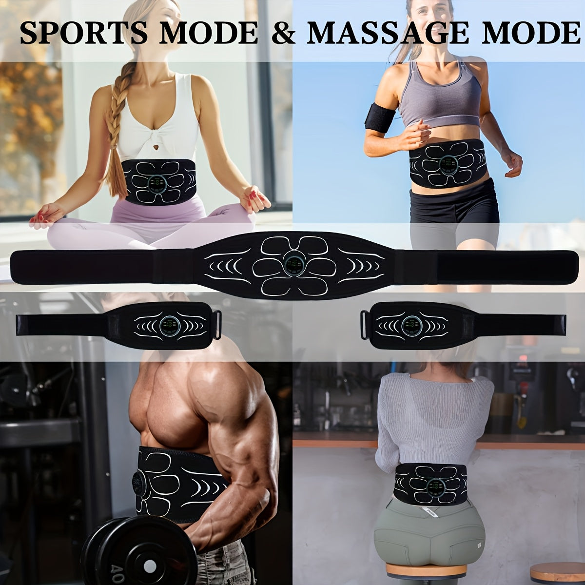 Набор массажных поясов EMS с 6 режимами, 18 уровнями интенсивности, перезаряжаемый через USB, для полного расслабления тела