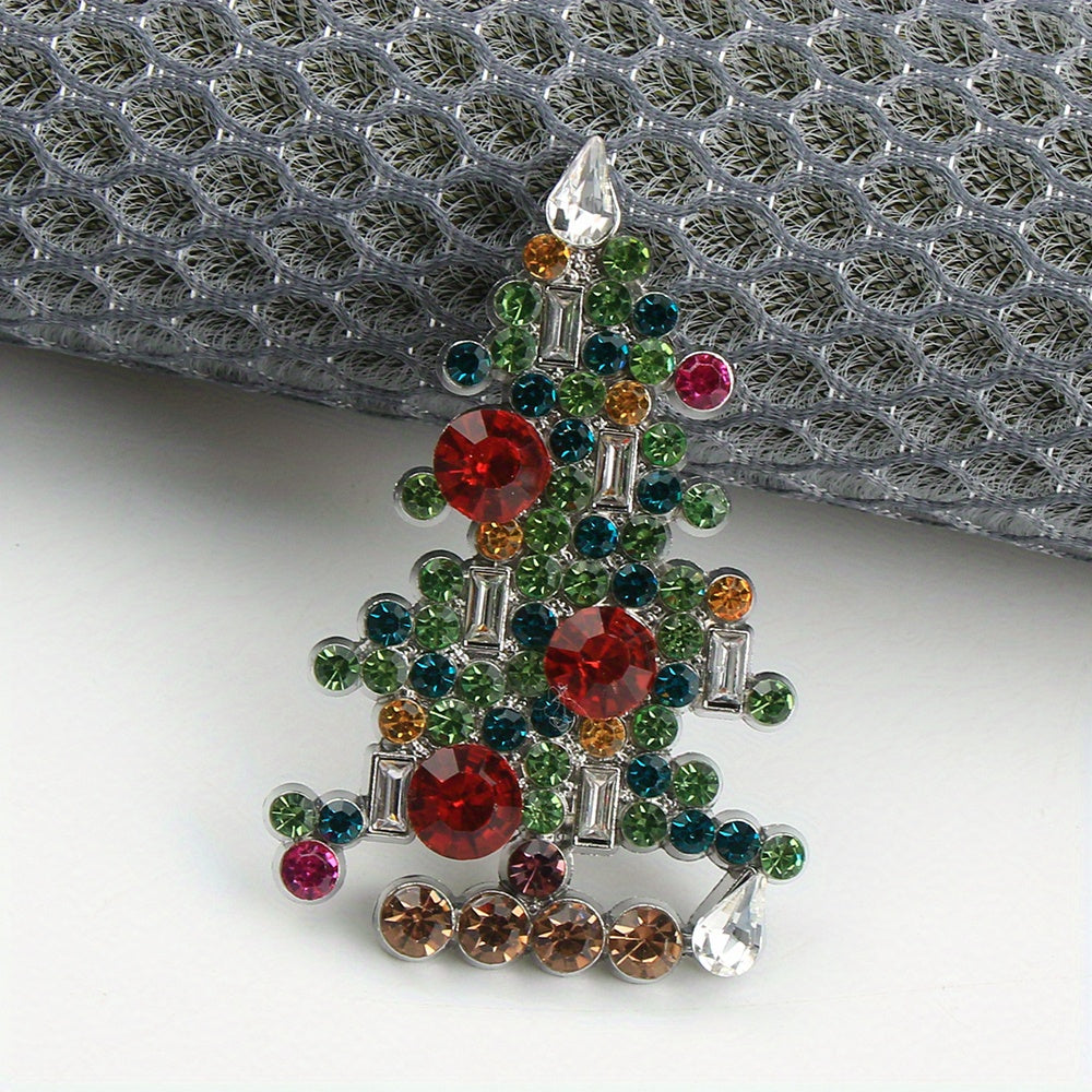 Vintage Rhinestone Enamel Christmas Tree Brooch for Women and Men
