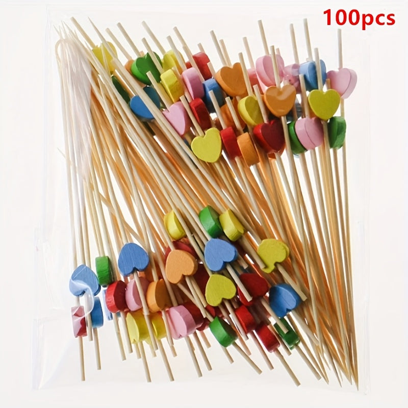 100pcs Red Heart Disposable Bamboo Skewers for Wedding and Party Food