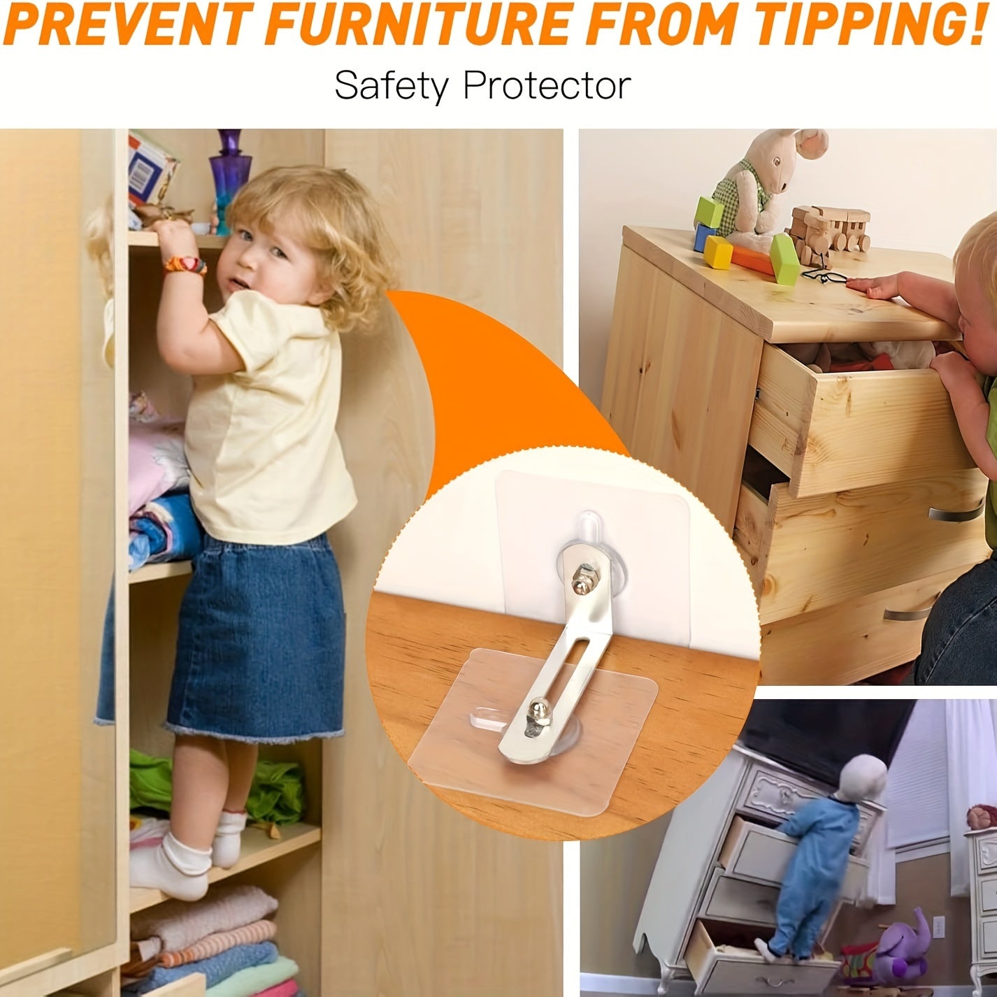 Aluminum Furniture Anchors Set for Baby Proofing Anti-Tip Seismic Safety