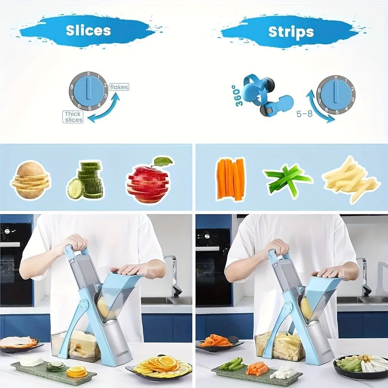 Vegetable Slicer with Stainless Steel Blades, Food Chopper and Dicer, Large Capacity Mandoline Cutter